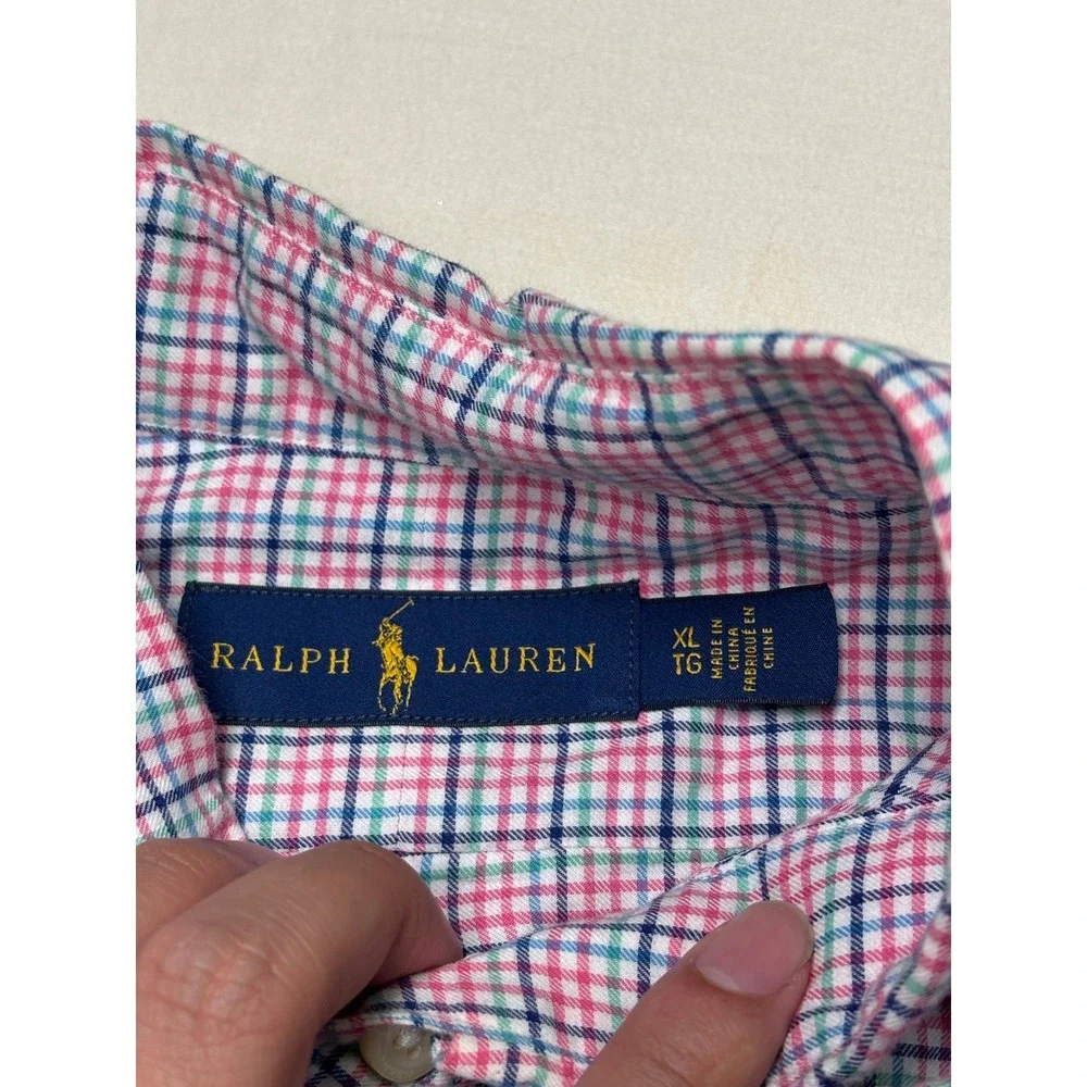 Ralph Lauren Mens XL Long Sleeve Button Down Shirt Tattersall Check Red Blue